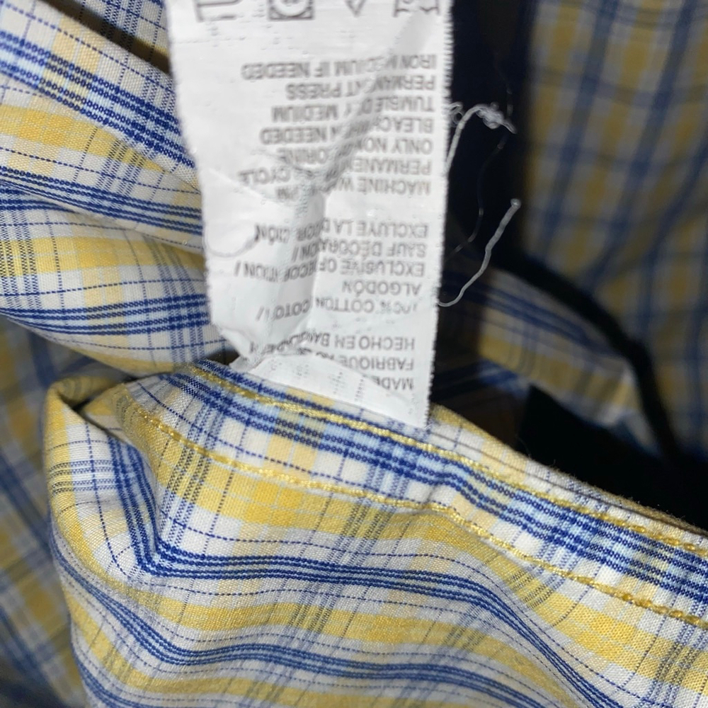 Men's IZOD Casual Button Down Shirt XL Yellow Blue Plaid 100% Cotton - Picture 4 of 5